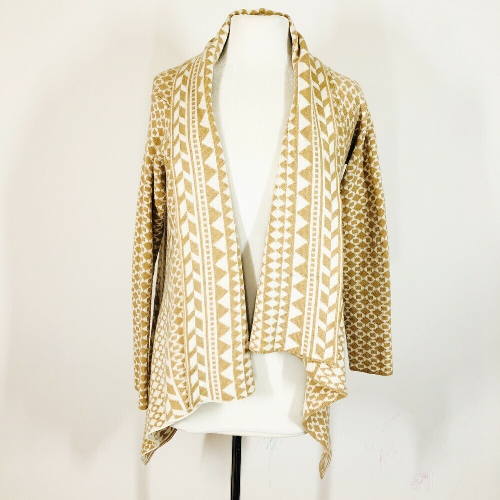 Benedetta B Italy Tan Ivory Geometric Print Waterfall Sweater Merino Wool Sz. M